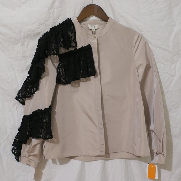Molly Taffeta Women's Blouse Top Lace Ruffle Beige Size M NWT